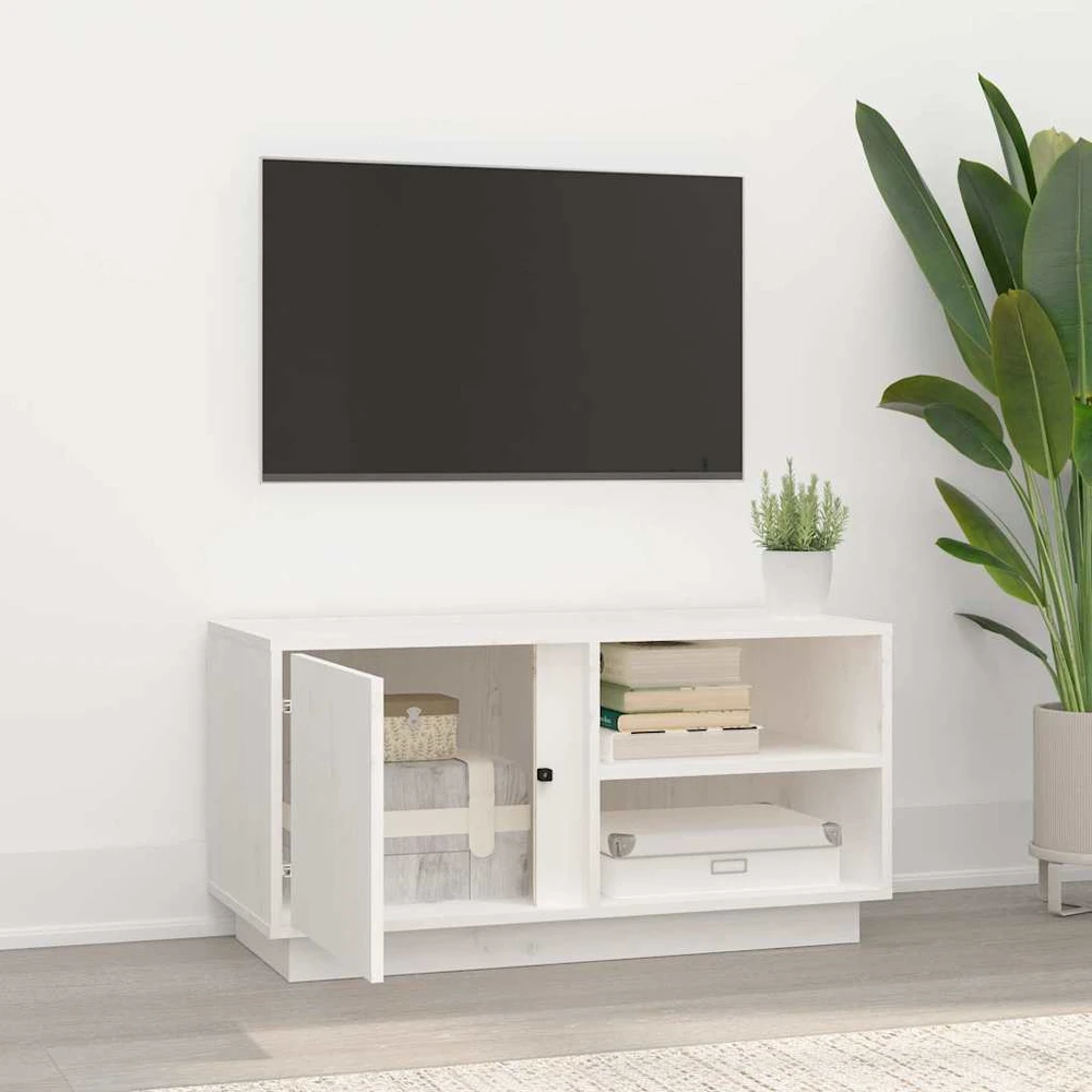 TV staliukas Televizoriaus spintelė, balta, 80x35x40,5cm, pušies masyvas