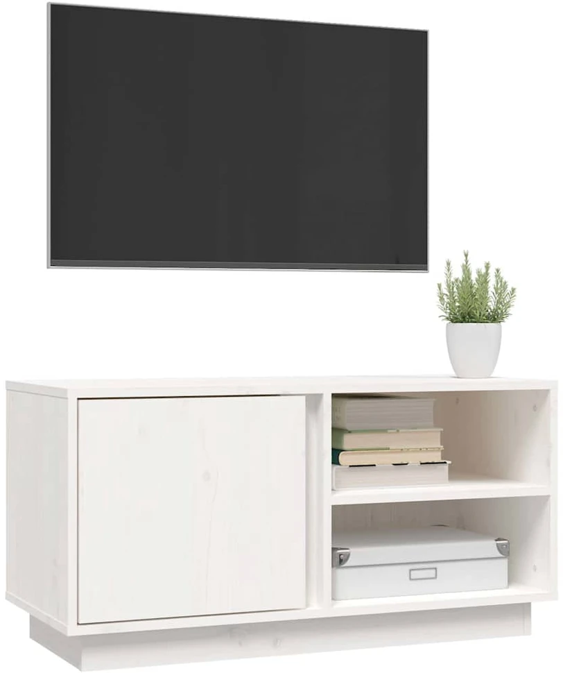 TV staliukas Televizoriaus spintelė, balta, 80x35x40,5cm, pušies masyvas