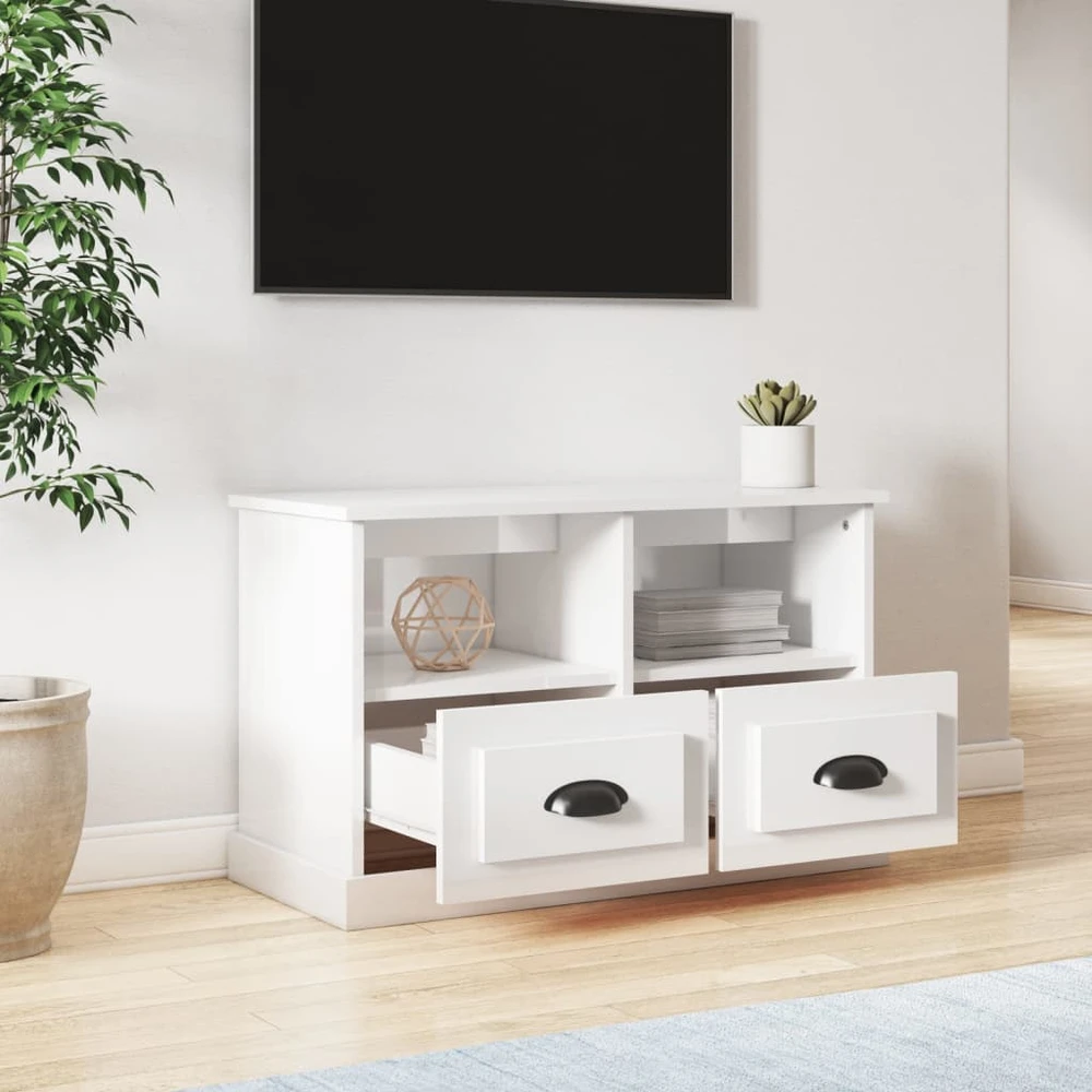 TV staliukas Televizoriaus spintelė, balta, 80x35x50cm, mediena, blizgi