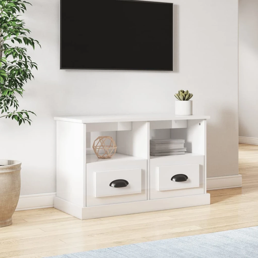TV staliukas Televizoriaus spintelė, balta, 80x35x50cm, mediena, blizgi
