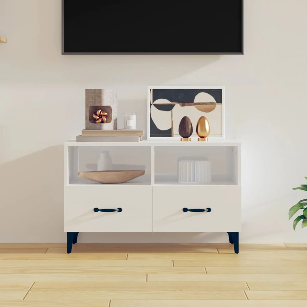 TV staliukas Televizoriaus spintelė, balta, 80x36x50cm, mediena, blizgi