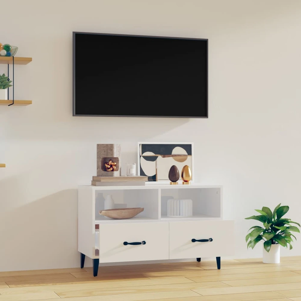 TV staliukas Televizoriaus spintelė, balta, 80x36x50cm, mediena, blizgi