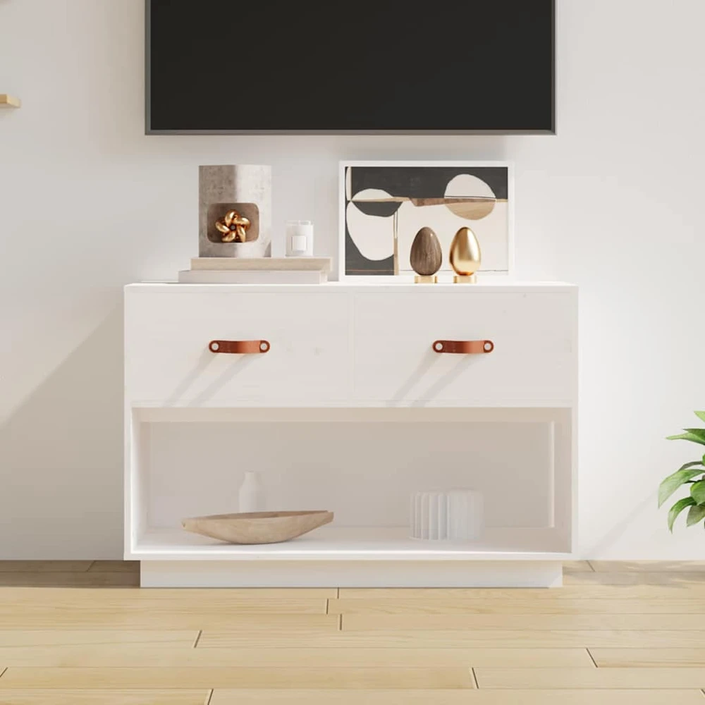TV staliukas Televizoriaus spintelė, balta, 90x40x60cm, pušies masyvas