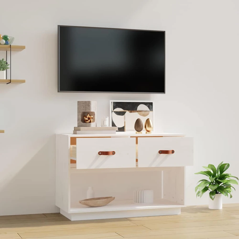 TV staliukas Televizoriaus spintelė, balta, 90x40x60cm, pušies masyvas