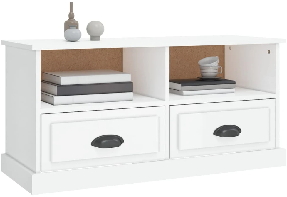 TV staliukas Televizoriaus spintelė, balta, 93x35,5x45cm, mediena, blizgi