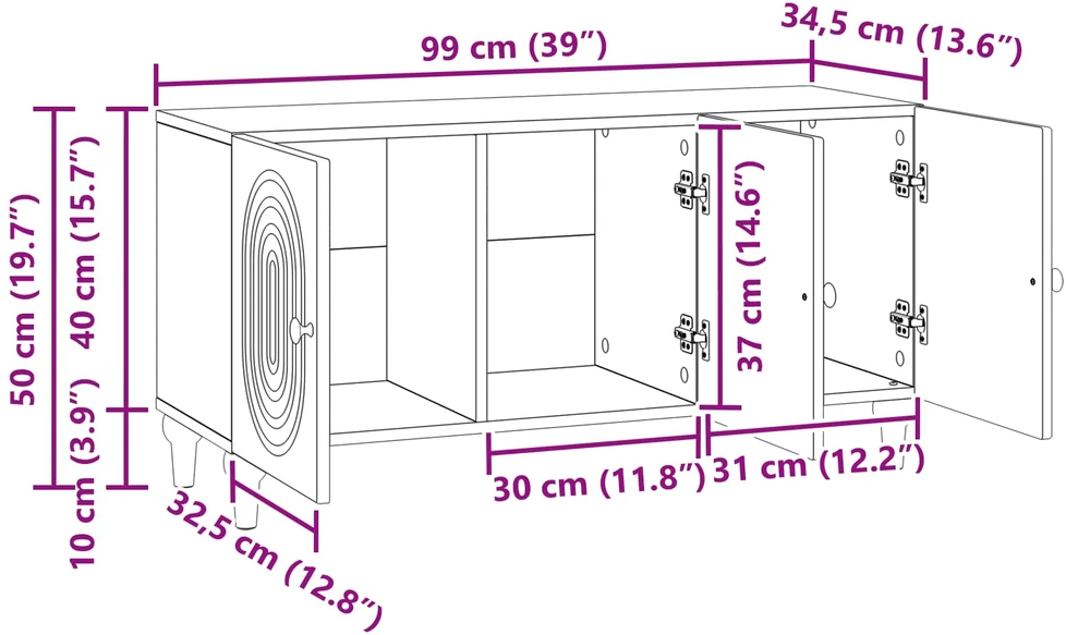 TV staliukas Televizoriaus spintelė Balta 99 x 34,5 x 50 cm Apdirbta mediena