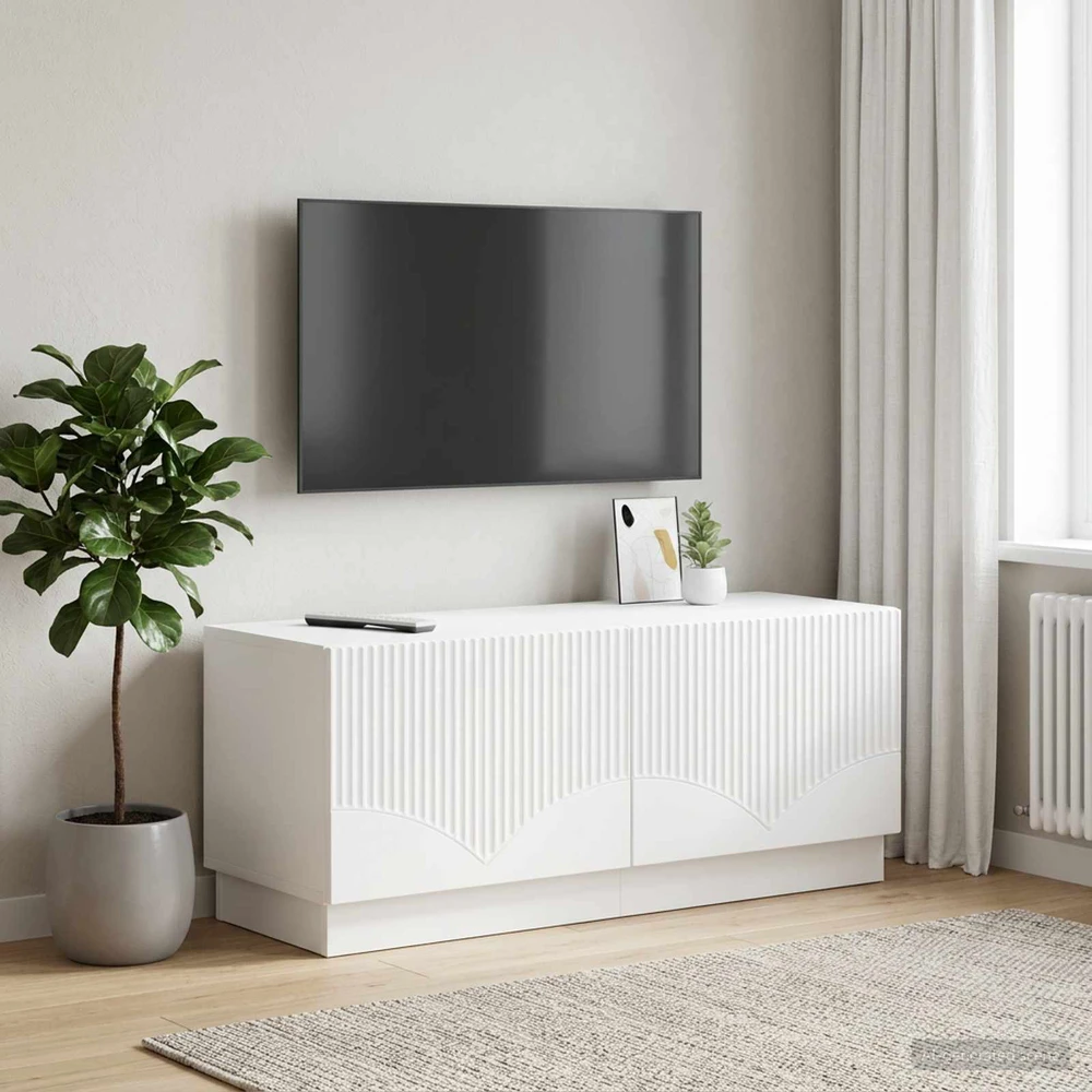 TV staliukas Televizoriaus spintelė Balta Apdirbta mediena