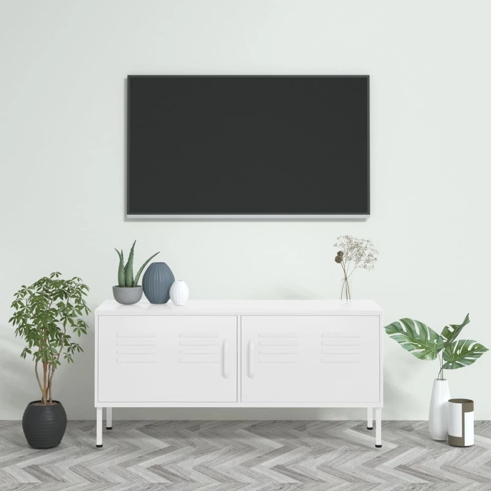 TV staliukas Televizoriaus spintelė, baltos spalvos, 105x35x50cm, plienas