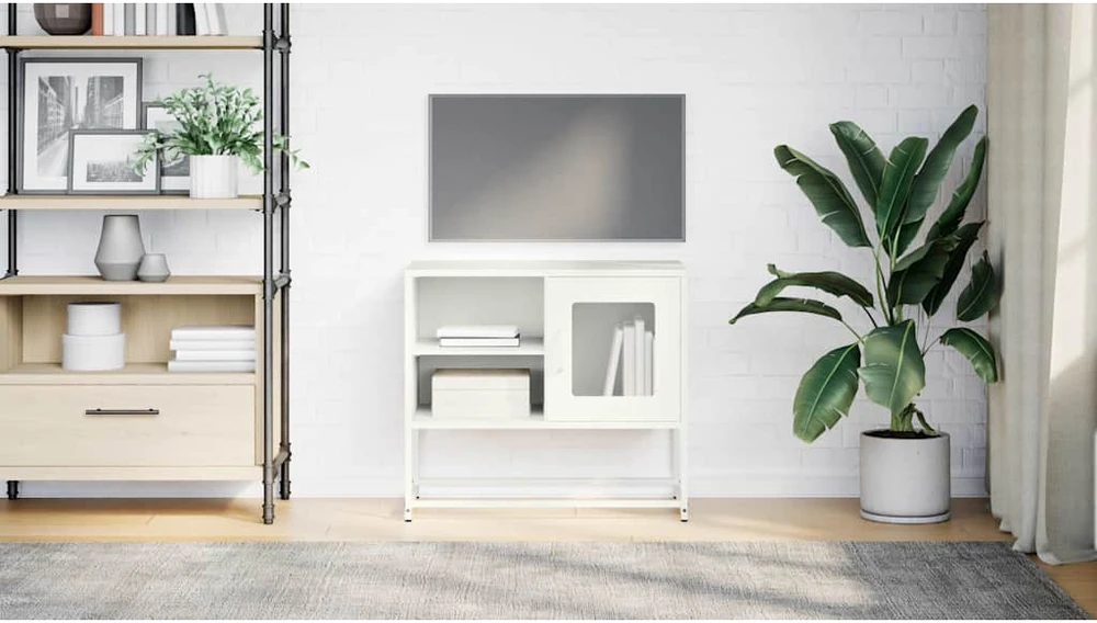 TV staliukas Televizoriaus spintelė, baltos spalvos, 68x39x60,5cm, plienas