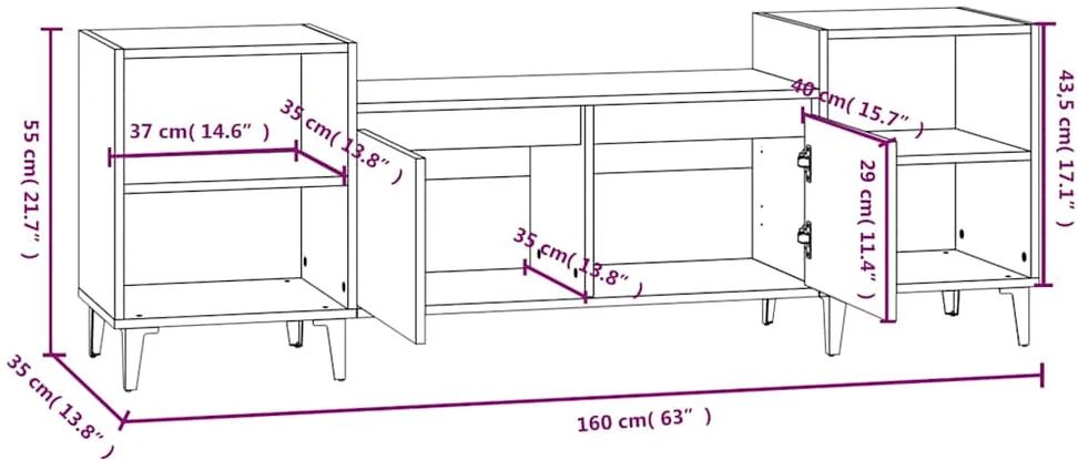 TV staliukas Televizoriaus spintelė, baltos spalvos, 160x35x55cm, mediena