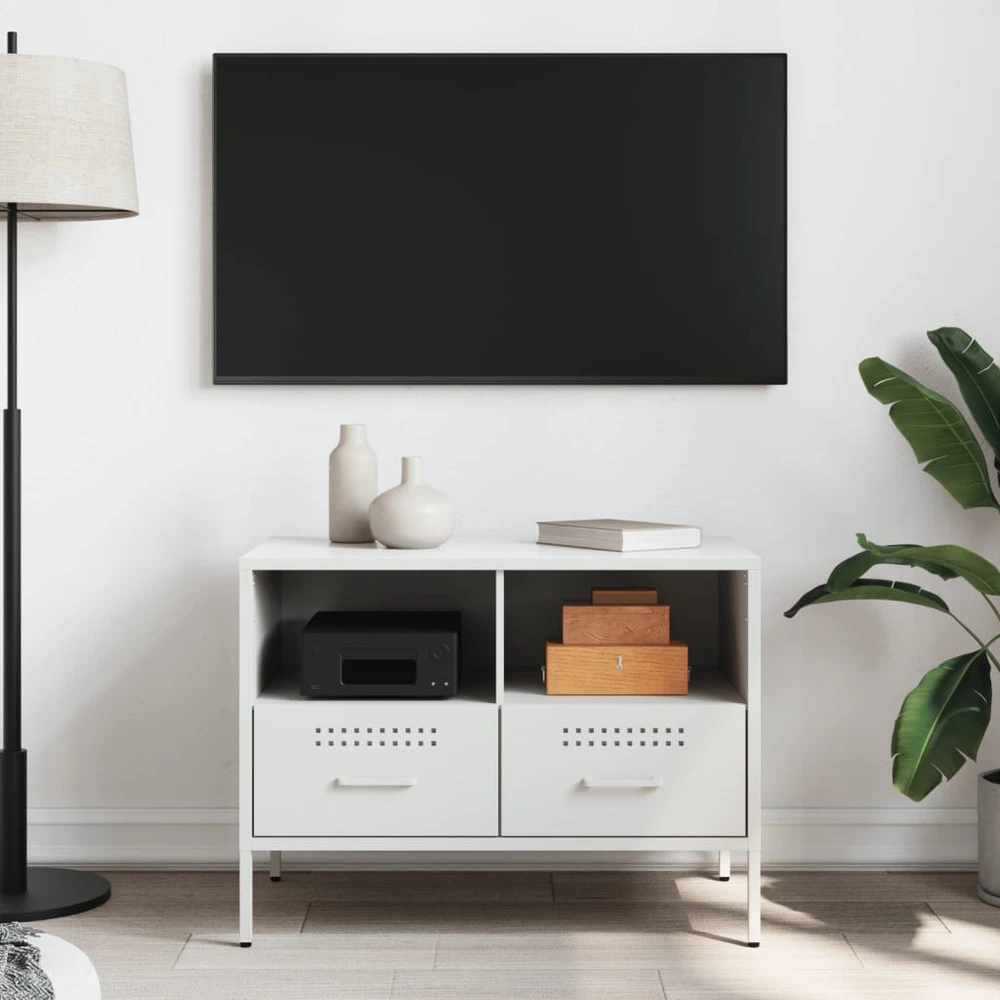 TV staliukas Televizoriaus spintelė, baltos spalvos, 68x39x50,5cm, plienas