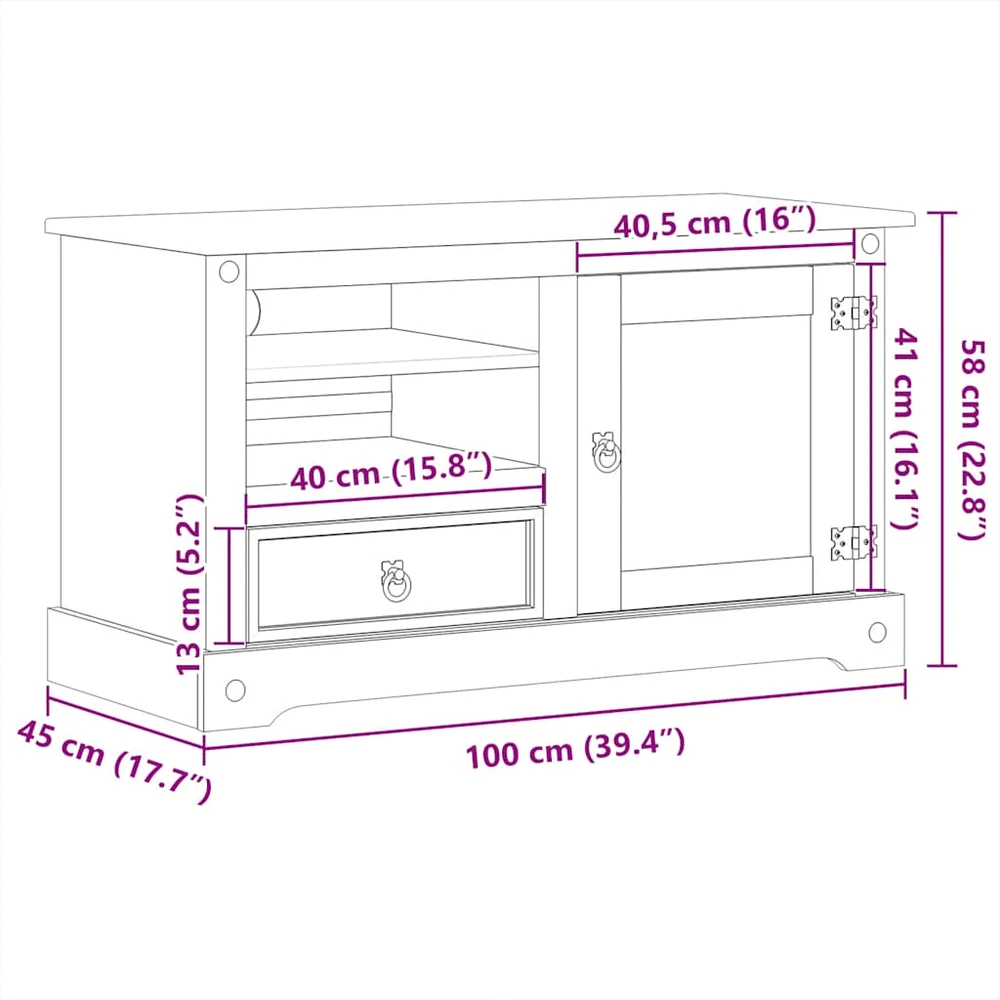 TV staliukas Televizoriaus spintelė Corona, 100x45x58cm, pušies masyvas