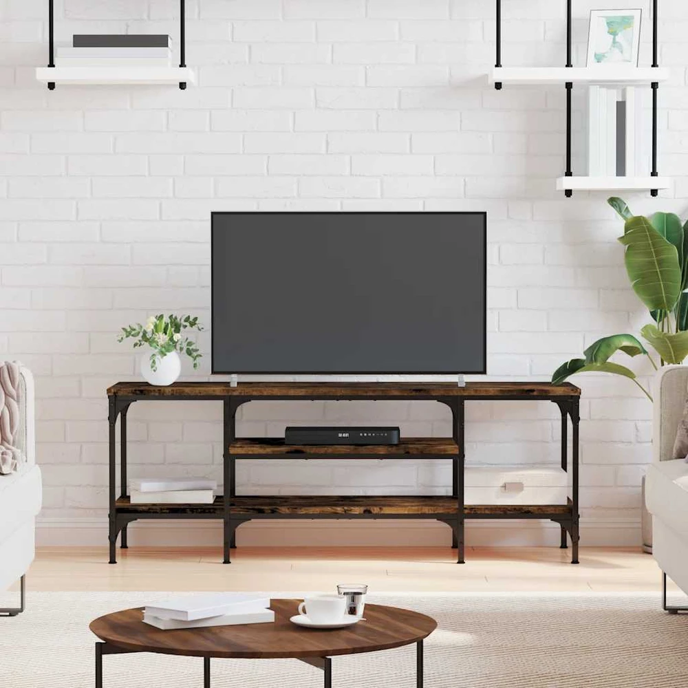 TV staliukas Televizoriaus spintelė, dūminė, 121x35x45cm, mediena ir geležis
