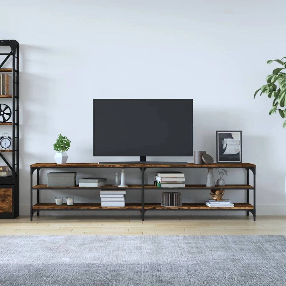 TV staliukas Televizoriaus spintelė, dūminė, 200x30x50cm, mediena ir metalas