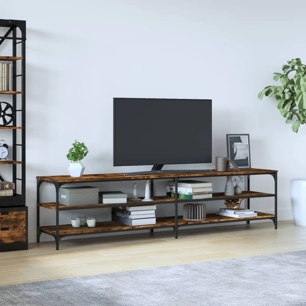 TV staliukas Televizoriaus spintelė, dūminė, 200x30x50cm, mediena ir metalas