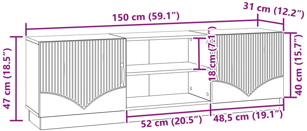 TV staliukas Televizoriaus spintelė Dūminio ąžuolo 150 x 31 x 47 cm