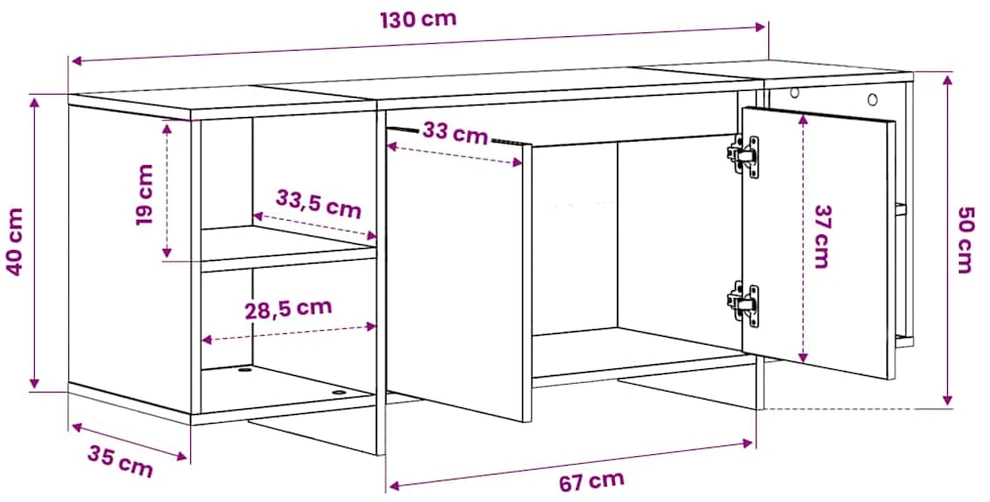 TV staliukas Televizoriaus spintelė, dūminio ąžuolo, 130x35x50cm, MDP