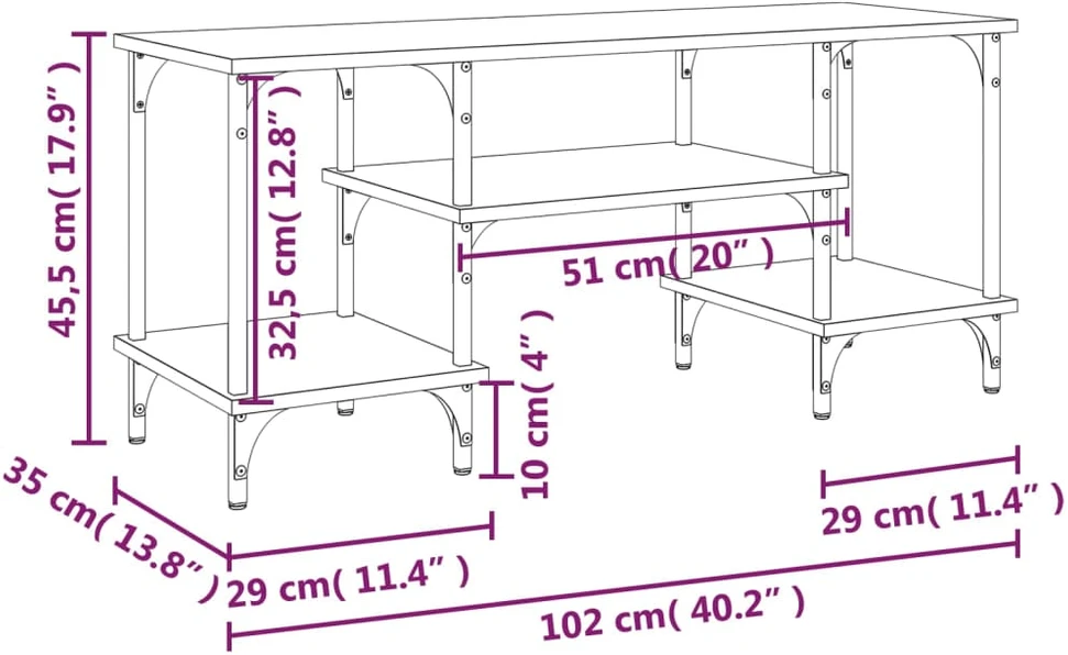 TV staliukas Televizoriaus spintelė, dūminio ąžuolo, 102x35x45,5cm, mediena