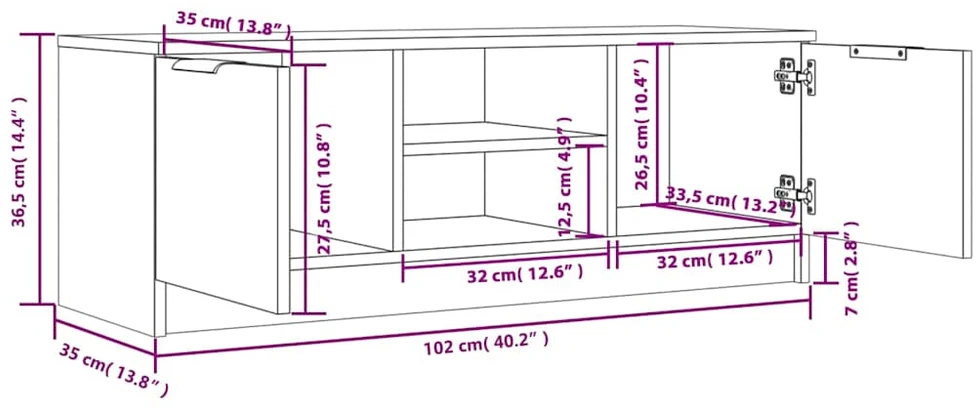 TV staliukas Televizoriaus spintelė, dūminio ąžuolo, 102x35x36,5cm, mediena