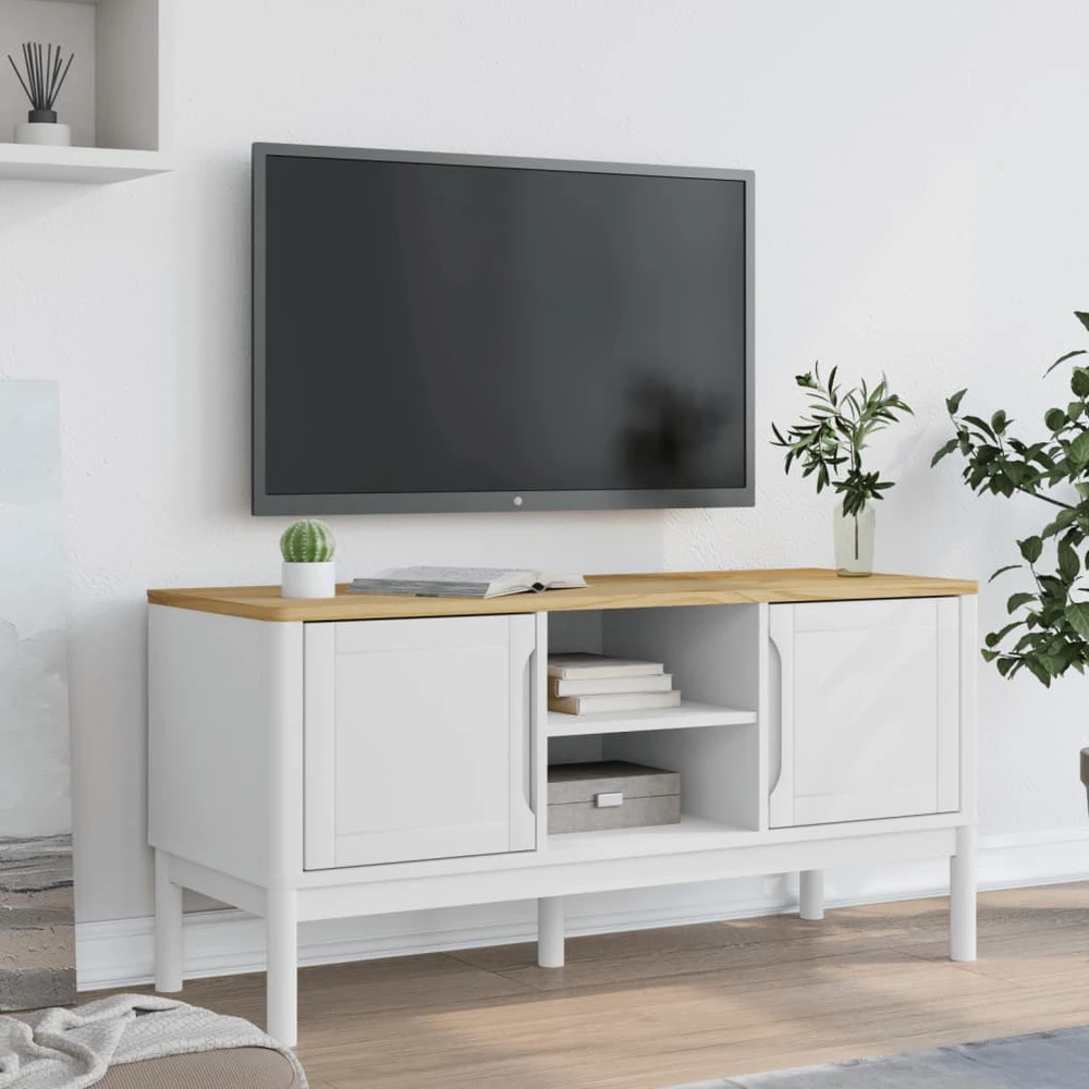 TV staliukas Televizoriaus spintelė FLORO, balta, 114x43x55cm, pušis