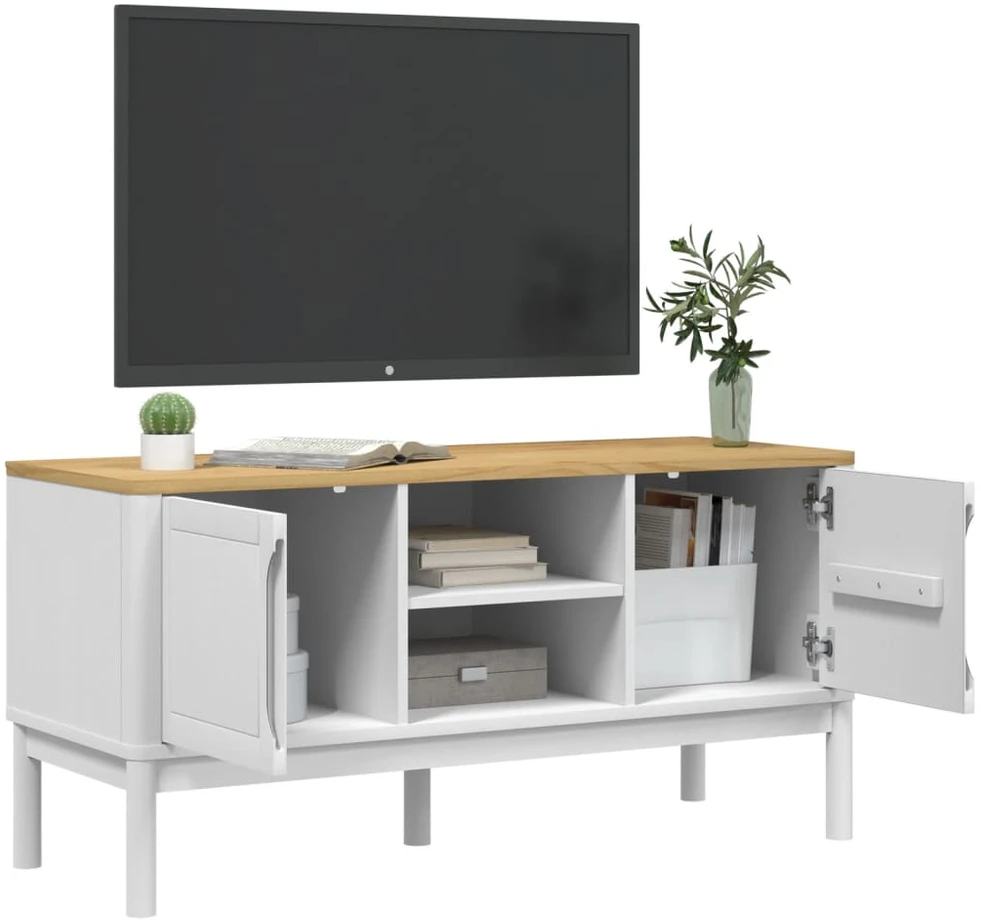 TV staliukas Televizoriaus spintelė FLORO, balta, 114x43x55cm, pušis
