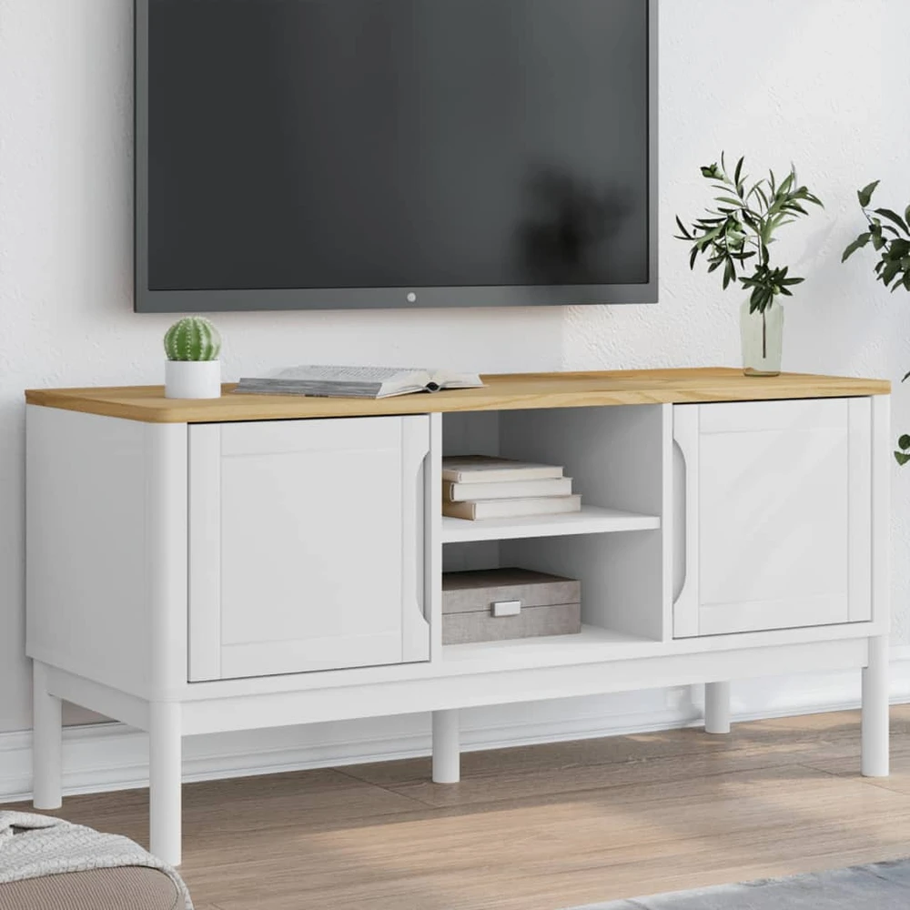 TV staliukas Televizoriaus spintelė FLORO, balta, 114x43x55cm, pušis