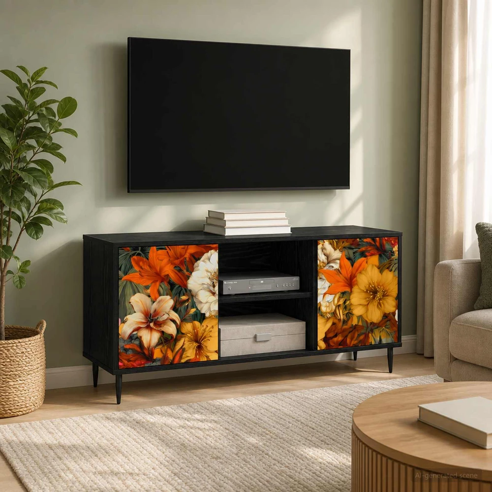 TV staliukas Televizoriaus spintelė GENNEP 102 x 33 x 51 cm Juodojo ąžuolo