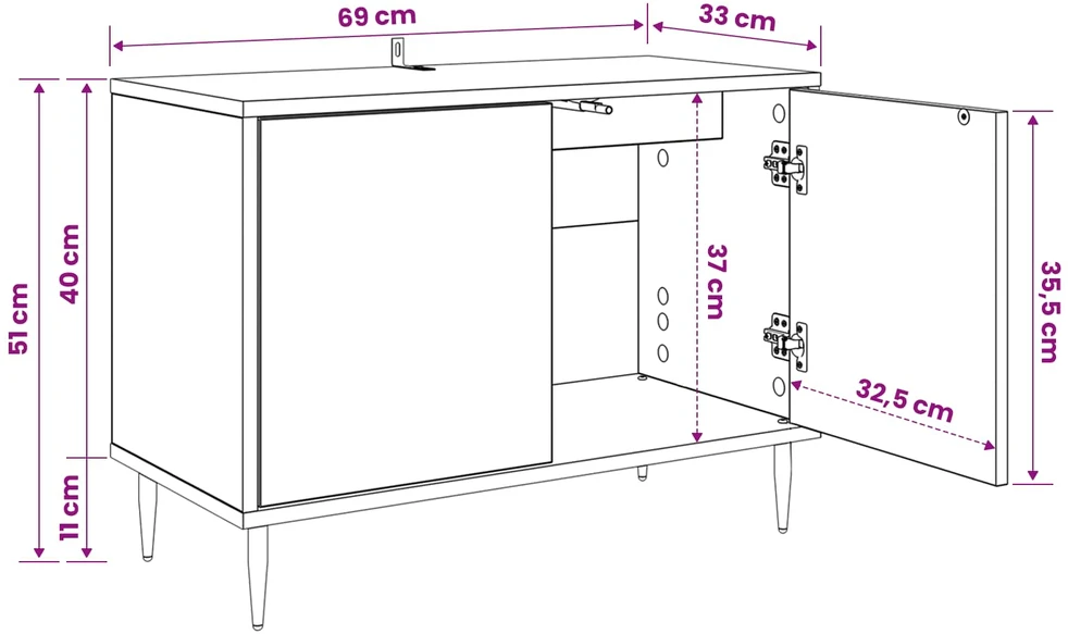 Televizoriaus spintelė HEESCH 69 x 33 x 50,5 cm Juodojo ąžuolo