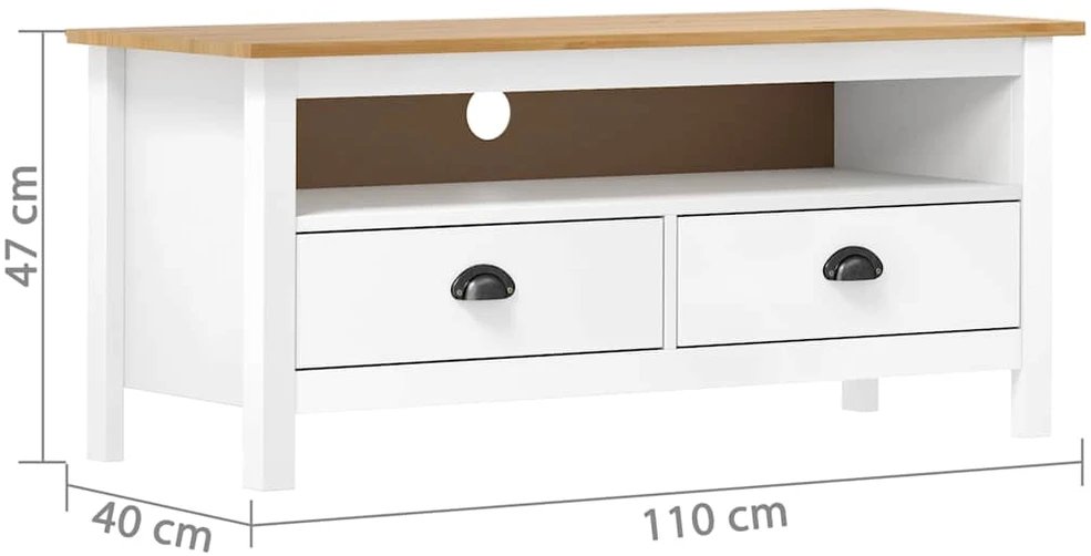 TV staliukas Televizoriaus spintelė Hill, balta, 110x40x47cm, pušies masyvas