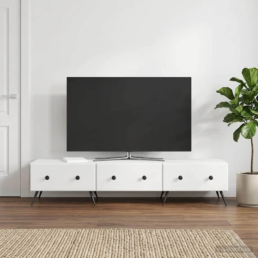 TV staliukas Televizoriaus spintelė Itin blizgi balta 147 x 34,5 x 30 cm