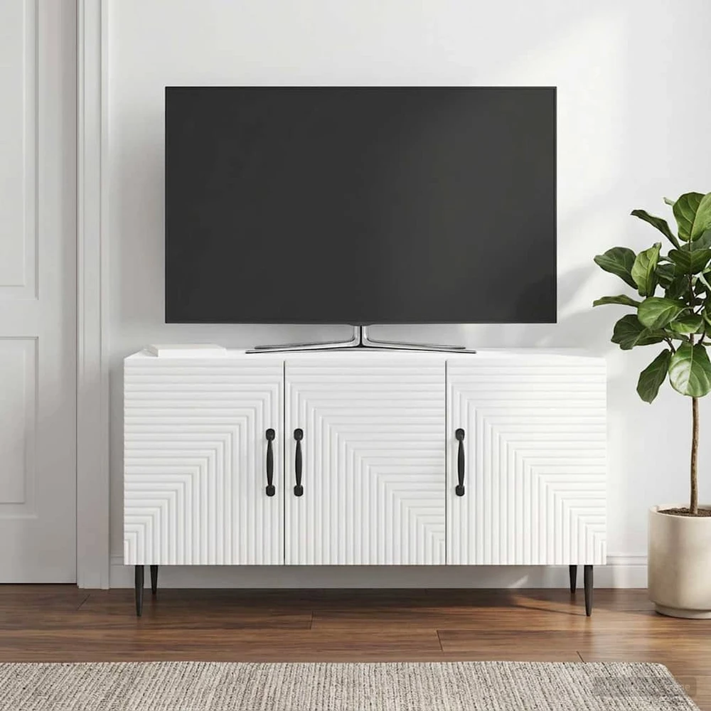 TV staliukas Televizoriaus spintelė Itin blizgi balta 99 x 34,5 x 50 cm