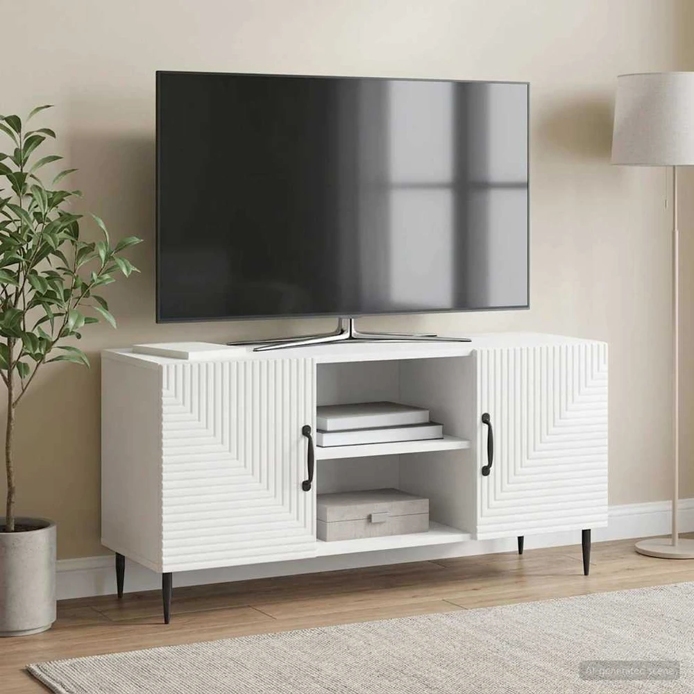 TV staliukas Televizoriaus spintelė Itin blizgi balta 102 x 34,5 x 50 cm