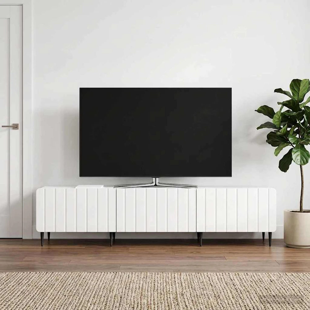 TV staliukas Televizoriaus spintelė Itin blizgi balta 147 x 34,5 x 32 cm