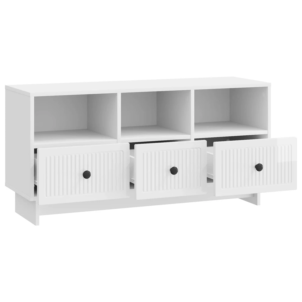TV staliukas Televizoriaus spintelė Itin blizgi balta 102 x 34,5 x 50 cm