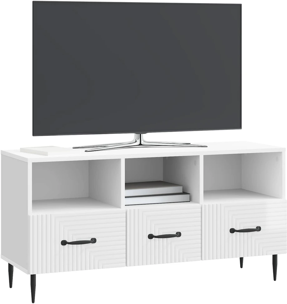 TV staliukas Televizoriaus spintelė Itin blizgi balta 102 x 34,5 x 50 cm