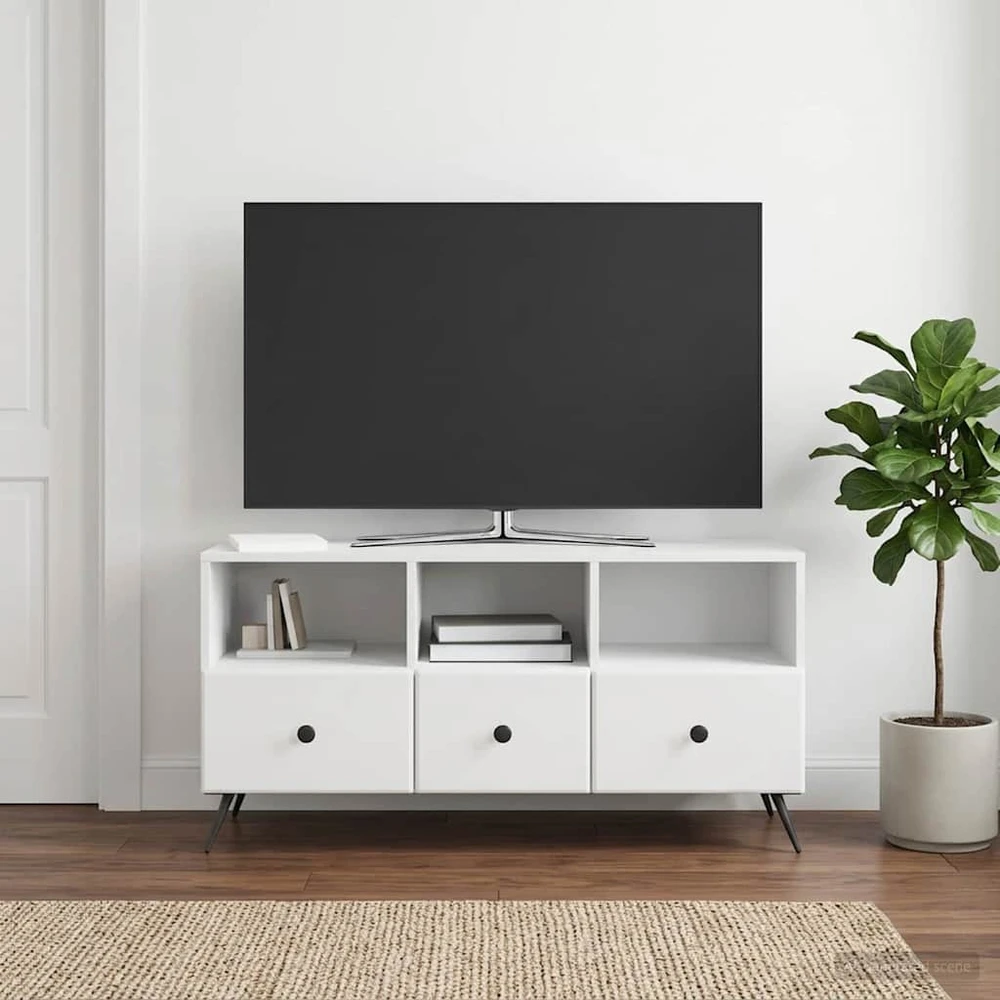 TV staliukas Televizoriaus spintelė Itin blizgi balta 102 x 34,5 x 50 cm