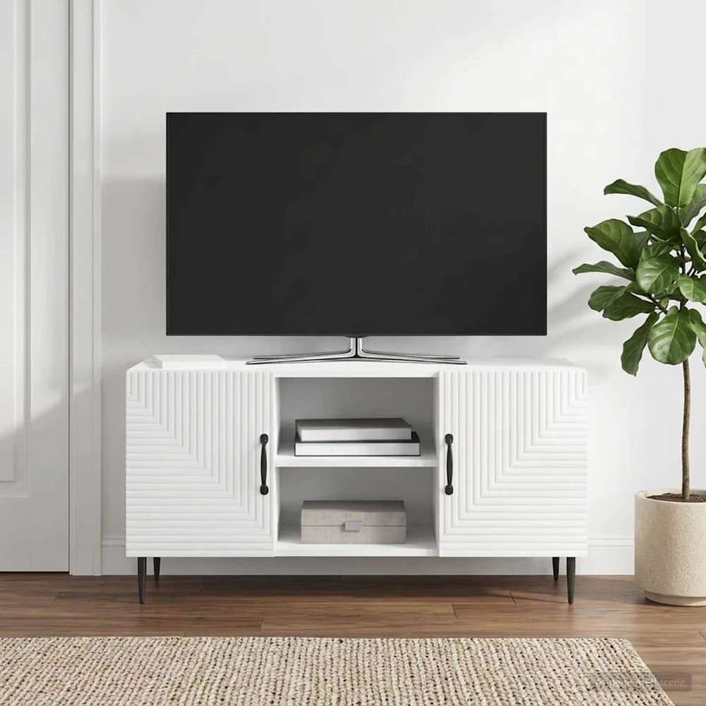 TV staliukas Televizoriaus spintelė Itin blizgi balta 102 x 34,5 x 50 cm