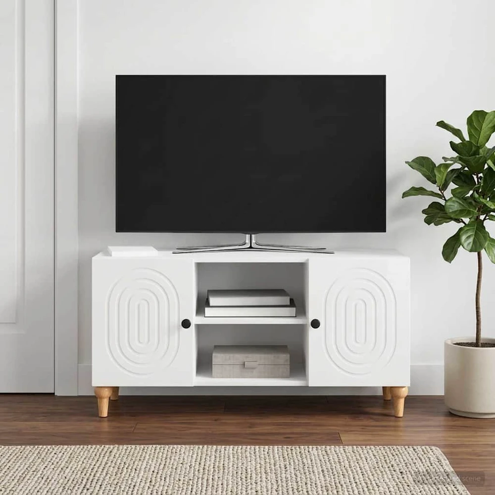 TV staliukas Televizoriaus spintelė Itin blizgi balta 102 x 34,5 x 50 cm