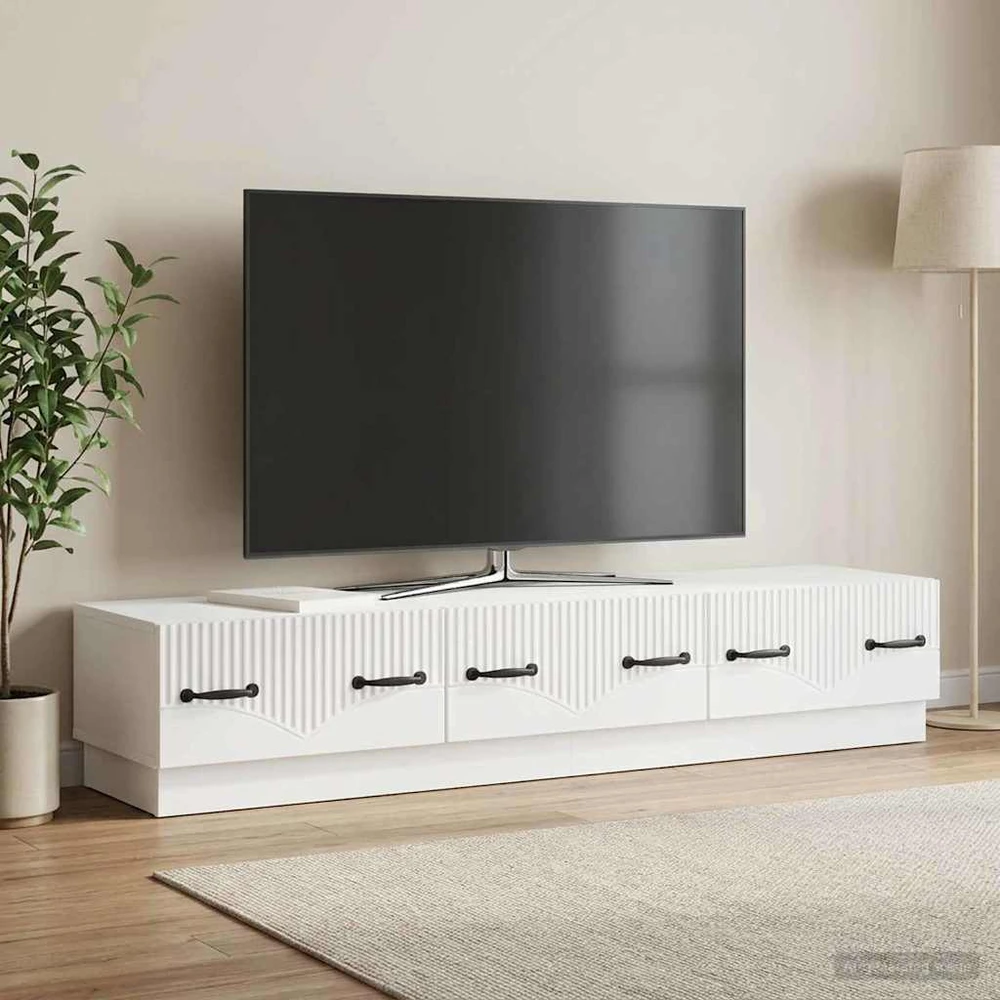 TV staliukas Televizoriaus spintelė Itin blizgi balta 147 x 34,5 x 27 cm
