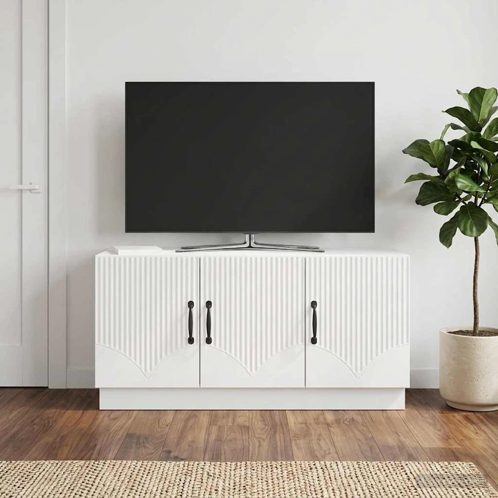 TV staliukas Televizoriaus spintelė Itin blizgi balta 99 x 34,5 x 47 cm