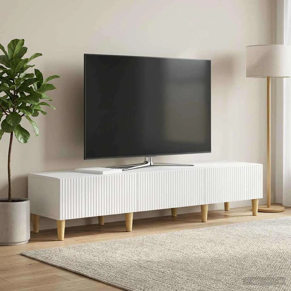 TV staliukas Televizoriaus spintelė Itin blizgi balta 147 x 34,5 x 30 cm