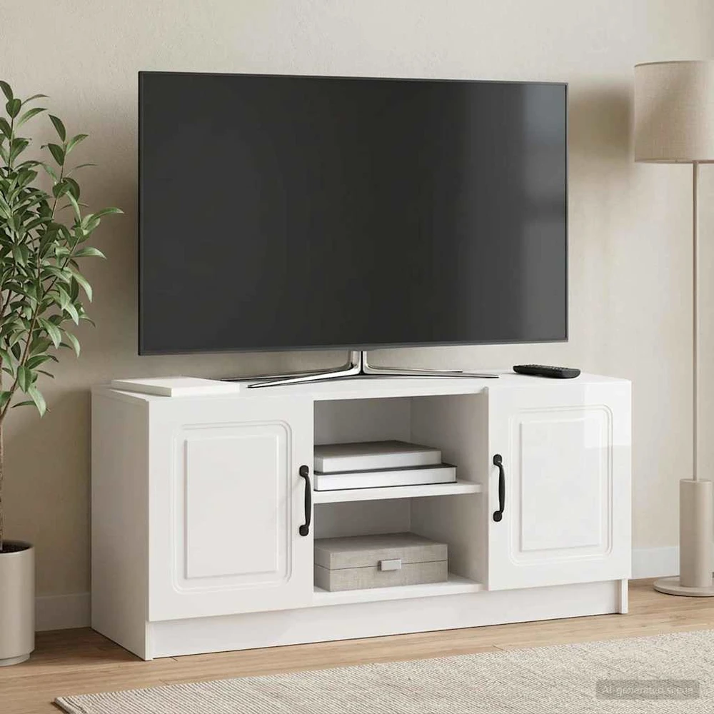 TV staliukas Televizoriaus spintelė Itin blizgi balta 102 x 34,5 x 47 cm