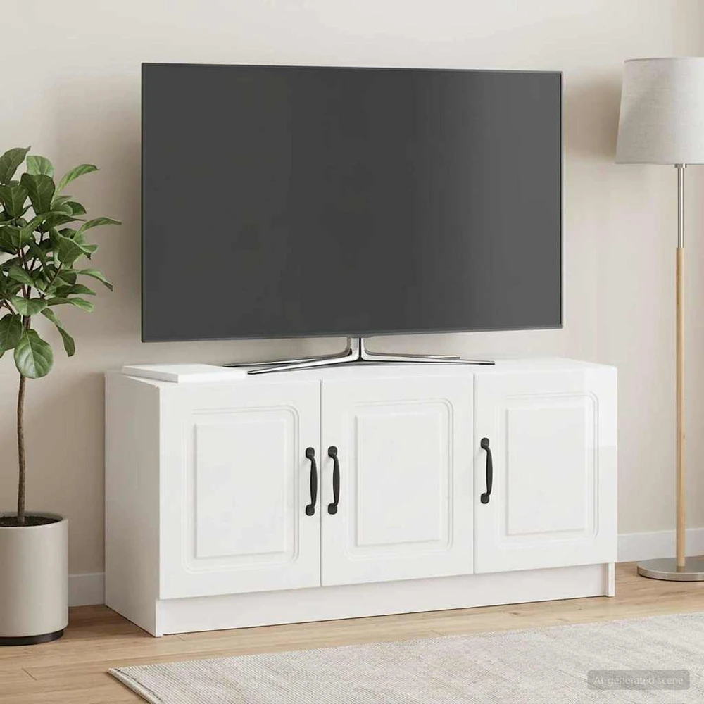 TV staliukas Televizoriaus spintelė Itin blizgi balta 99 x 34,5 x 47 cm