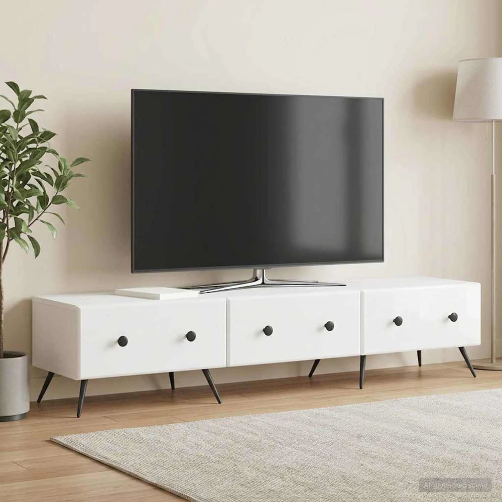 TV staliukas Televizoriaus spintelė Itin blizgi balta 147 x 34,5 x 30 cm