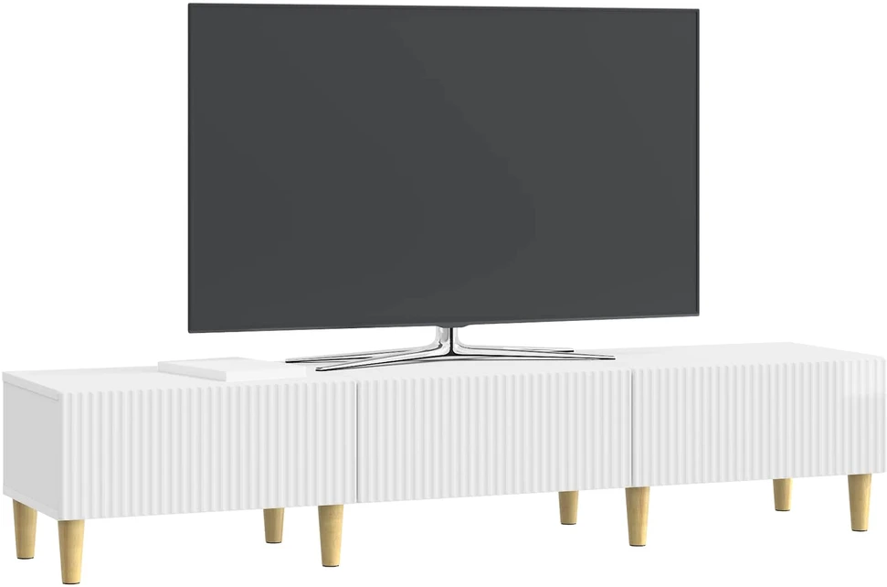 TV staliukas Televizoriaus spintelė Itin blizgi balta 147 x 34,5 x 30 cm