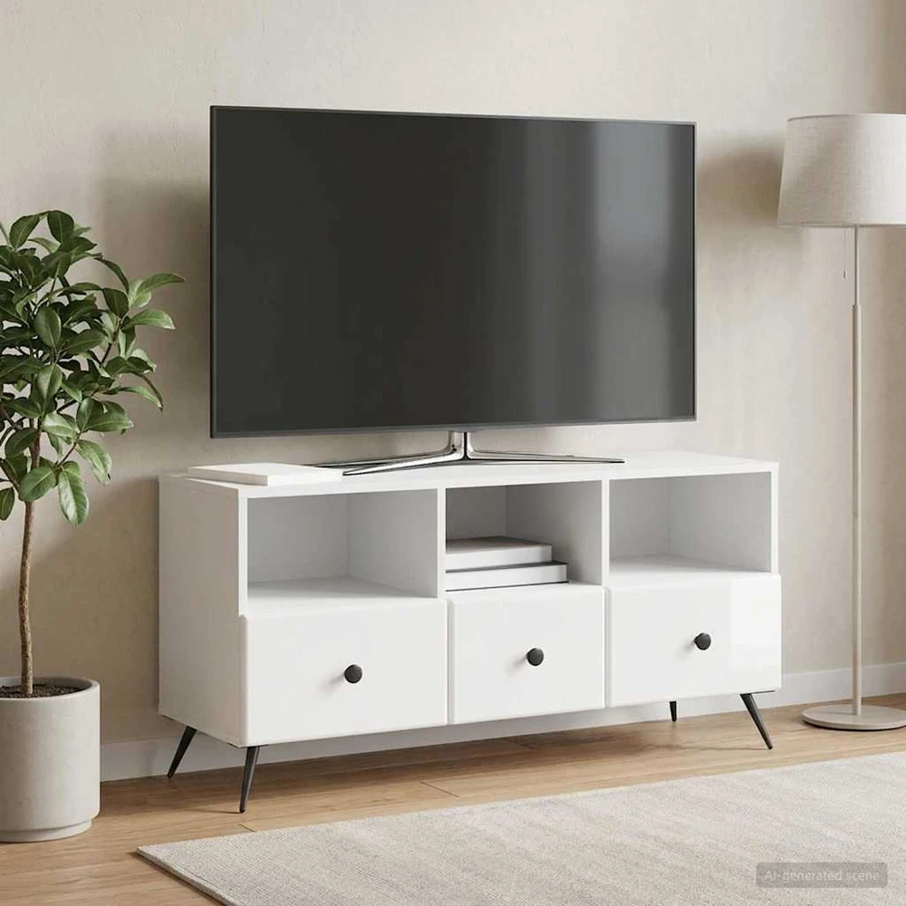TV staliukas Televizoriaus spintelė Itin blizgi balta 102 x 34,5 x 50 cm