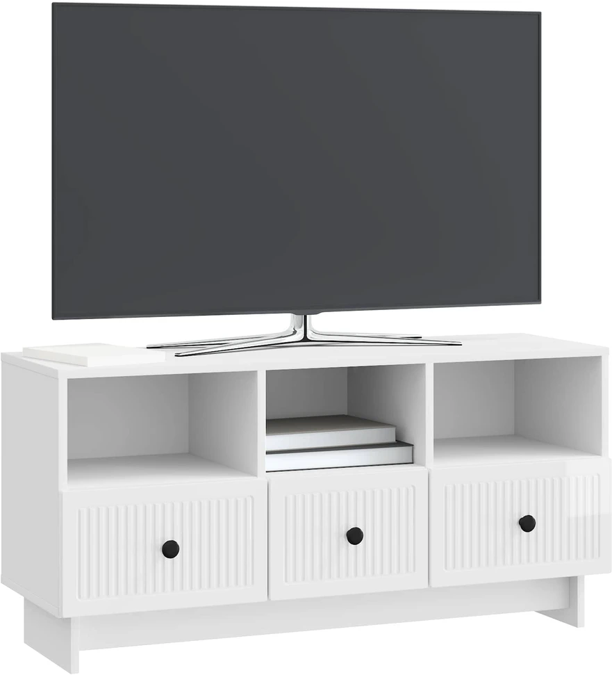 TV staliukas Televizoriaus spintelė Itin blizgi balta 102 x 34,5 x 50 cm