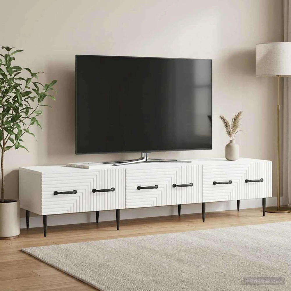 TV staliukas Televizoriaus spintelė Itin blizgi balta 147 x 34,5 x 30 cm