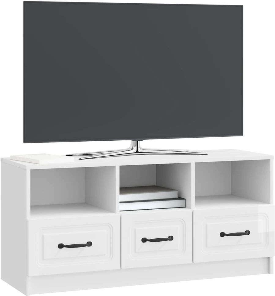TV staliukas Televizoriaus spintelė Itin blizgi balta 102 x 34,5 x 47 cm