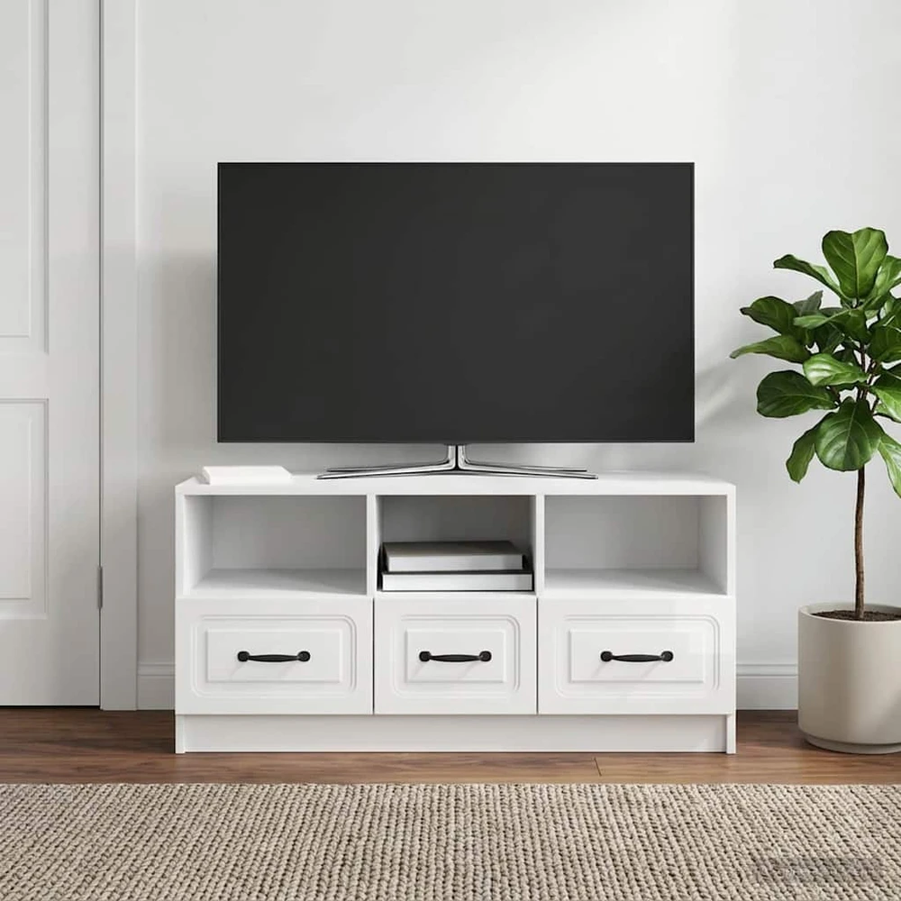 TV staliukas Televizoriaus spintelė Itin blizgi balta 102 x 34,5 x 47 cm